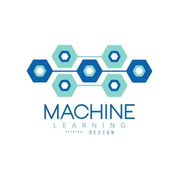 Flat machine learning logo design. Computer science and technology. Artificial Stock Illustration