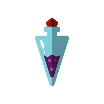 Flat magic bottle illustration. Potion bottle icon of witch magic elixir or Stock Illustration