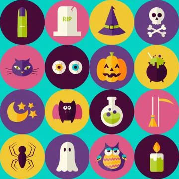 Flat Magic Halloween Witch Seamless Pattern with Colorful Circles Stock Illustration
