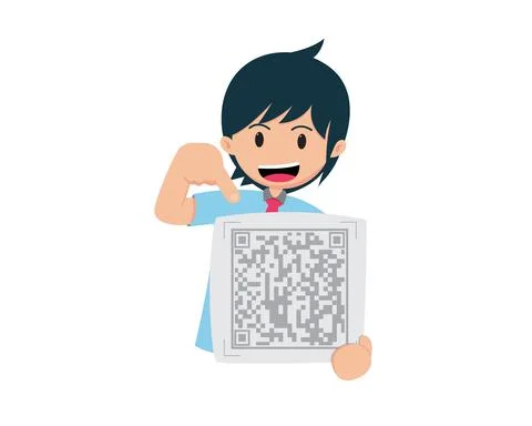 Flat Man Holding Information White Broad QR Code 스톡 일러스트