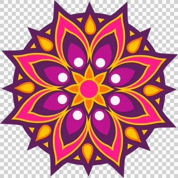 Flat mandala is floating on transparent background featuring rosette, petals, Stock Illustration