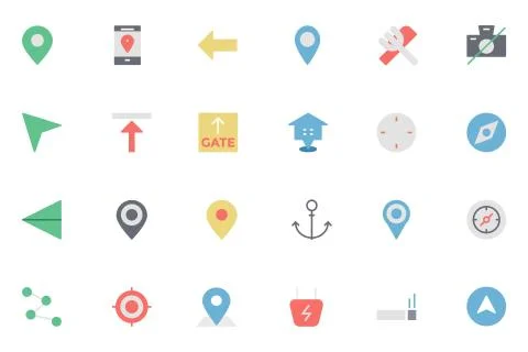 Flat Map and Navigation Icons Stock Illustration