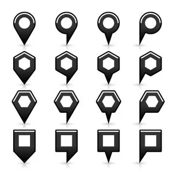 Flat map pins sign black location icon with shadow Illustrazione stock