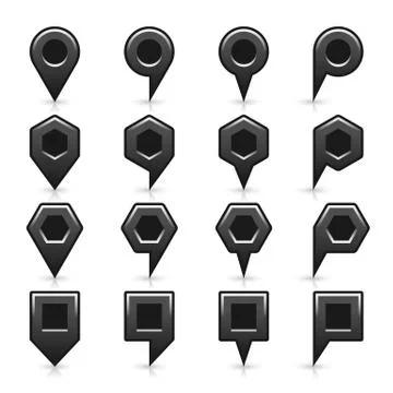Flat map pins sign black location icon with shadow Illustrazione stock