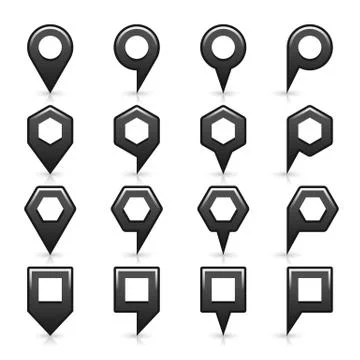 Flat map pins sign location icon with shadow Illustrazione stock