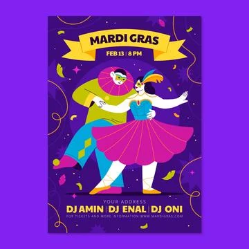 Flat mardi gras vertical poster template Stock Illustration