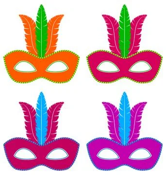 Flat masks with feathers Stock Illustration