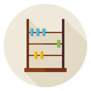Flat Math Counter Abacus Circle Icon with Long Shadow Stock Illustration