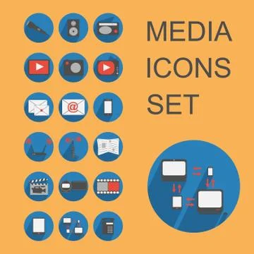 Flat media icons set Stock Illustration