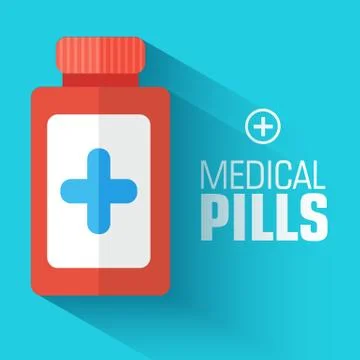 Flat medical bottle pills background. vector illustration concep Stock Illustration