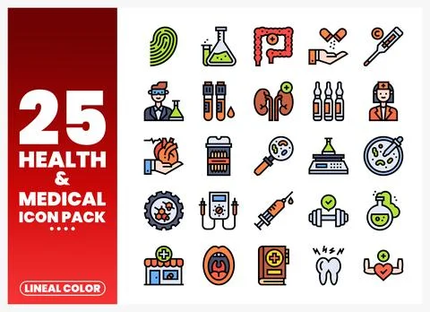 Flat medical icon set with digital art elements on a white background Stock Illustration