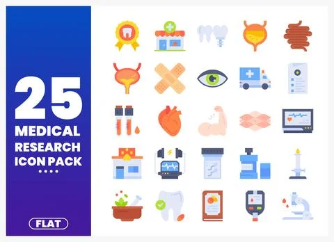 Flat medical icons. pack. in a grid layout on a white background. Stock Illustration