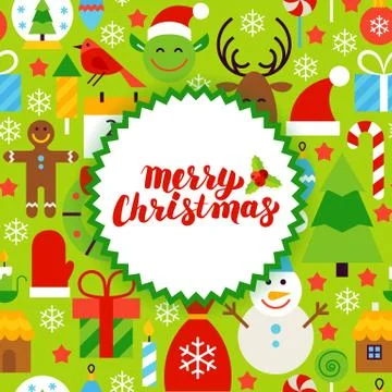 Flat Merry Christmas Postcard Stock Illustration