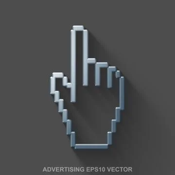 Flat metallic advertising 3D icon. Polished Steel Mouse Cursor on Gray Stock Illustration