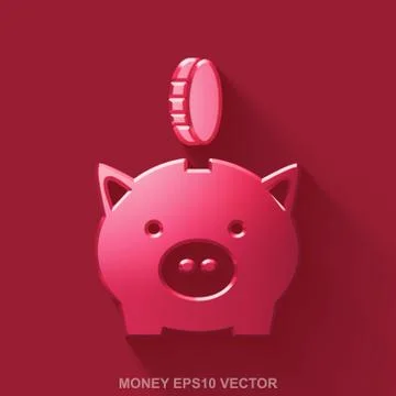 Flat metallic banking 3D icon. Red Glossy Metal Money Box With Coin on Red Stock-Illustration