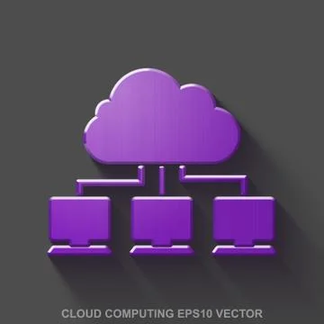 Flat metallic cloud computing 3D icon. Purple Glossy Metal Cloud Network on Gray Stock Illustration