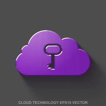 Flat metallic cloud networking 3D icon. Purple Glossy Metal Cloud With Key on Stockillustratie