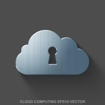 Flat metallic cloud networking 3D icon. Polished Steel Cloud With Keyhole on 스톡 일러스트