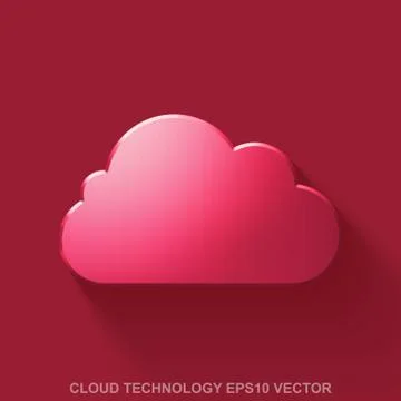 Flat metallic cloud technology 3D icon. Red Glossy Metal Cloud on Red background Stock Illustration