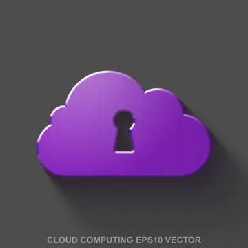 Flat metallic cloud technology 3D icon. Purple Glossy Metal Cloud With Keyhole Stock Illustration