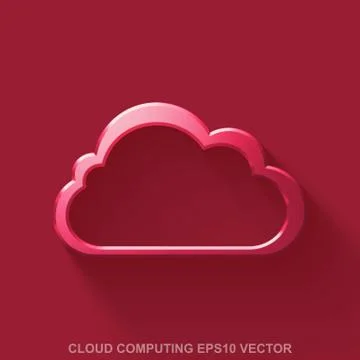 Flat metallic cloud technology 3D icon. Red Glossy Metal Cloud on Red background Stock Illustration