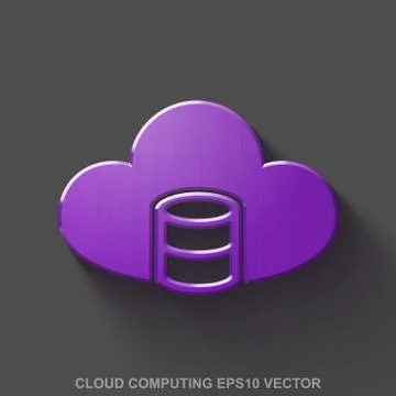 Flat metallic cloud technology 3D icon. Purple Glossy Metal Database With Cloud Illustrazione stock