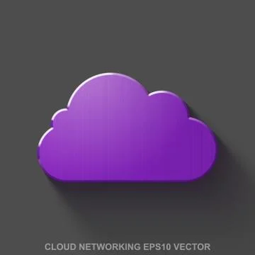 Flat metallic cloud technology 3D icon. Purple Glossy Metal Cloud on Gray Stock Illustration