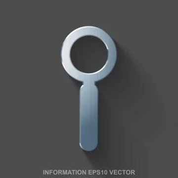 Flat metallic Data 3D icon. Polished Steel Search on Gray background. EPS 10 Stock Illustration