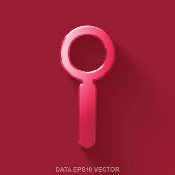 Flat metallic Data 3D icon. Red Glossy Metal Search on Red background. EPS 10 Stock Illustration