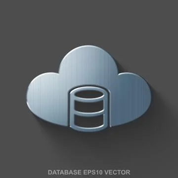 Flat metallic Database 3D icon. Polished Steel Database With Cloud on Gray Stockillustratie