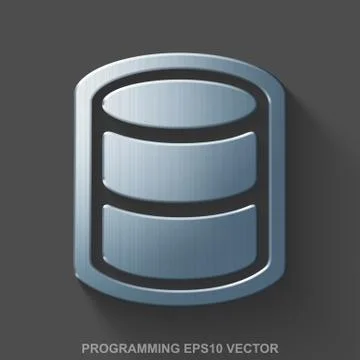 Flat metallic Database 3D icon. Polished Steel Database on Gray background. EPS Stock Illustration