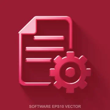 Flat metallic Database 3D icon. Red Glossy Metal Gear on Red background. EPS 10 Stock Illustration