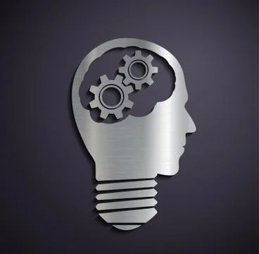 Flat metallic logo head with mechanical gears. 스톡 일러스트