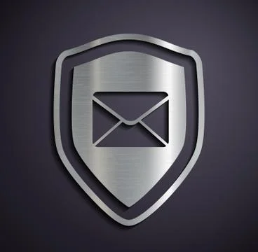 Flat metallic logo shield with envelope. 스톡 일러스트
