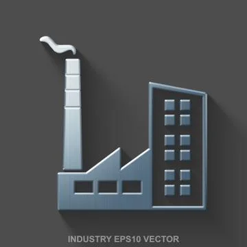 Flat metallic Manufacuring 3D icon. Polished Steel Industry Building on Gray Ilustración de archivo