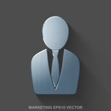 Flat metallic marketing 3D icon. Polished Steel Business Man on Gray background Stock Illustration