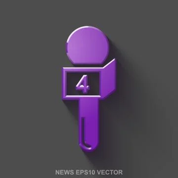 Flat metallic news 3D icon. Purple Glossy Metal Microphone on Gray background Stock Illustration