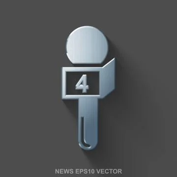 Flat metallic news 3D icon. Polished Steel Microphone on Gray background. EPS 10 Stock Illustration