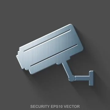 Flat metallic privacy 3D icon. Polished Steel Cctv Camera on Gray background Stockillustratie