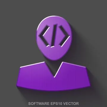 Flat metallic Programming 3D icon. Purple Glossy Metal Programmer on Gray Stock Illustration