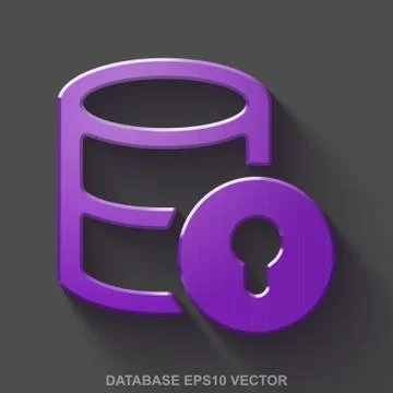 Flat metallic Programming 3D icon. Purple Glossy Metal Database With Lock on Illustrazione stock