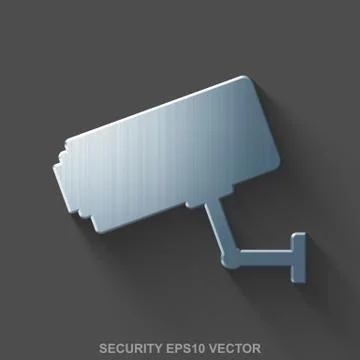 Flat metallic protection 3D icon. Polished Steel Cctv Camera on Gray background Stock Illustration