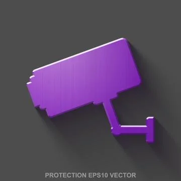 Flat metallic protection 3D icon. Purple Glossy Metal Cctv Camera on Gray Stock Illustration