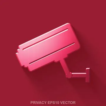Flat metallic protection 3D icon. Red Glossy Metal Cctv Camera on Red background Stockillustratie