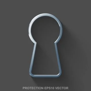 Flat metallic safety 3D icon. Polished Steel Keyhole on Gray background. EPS 10 Stock Illustration