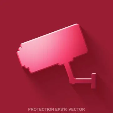 Flat metallic safety 3D icon. Red Glossy Metal Cctv Camera on Red background Stockillustratie