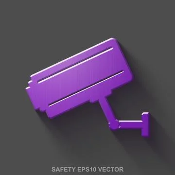 Flat metallic safety 3D icon. Purple Glossy Metal Cctv Camera on Gray background Stockillustratie