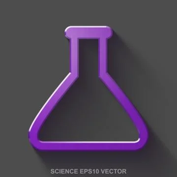 Flat metallic Science 3D icon. Purple Glossy Metal Flask on Gray background. EPS イラスト素材