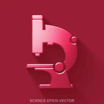 Flat metallic Science 3D icon. Red Glossy Metal Microscope on Red background イラスト素材