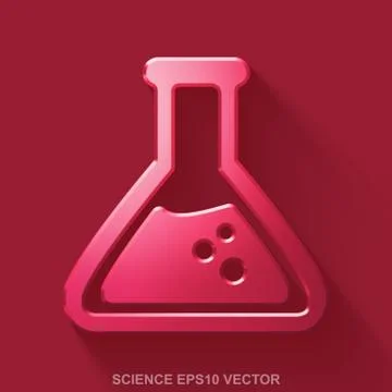 Flat metallic Science 3D icon. Red Glossy Metal Flask on Red background. EPS 10 イラスト素材